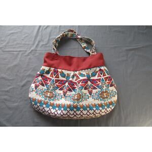 Aztec Southwestern Handmade Cotton Purse White Rust Blue Haiti Ethnic